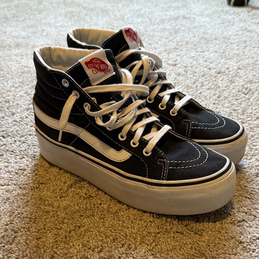 Vans Black and White Platform Sk8-Hi Sneakers